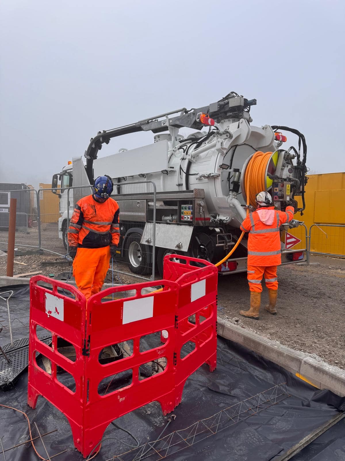 High pressure water jetting drain clearance in progress
